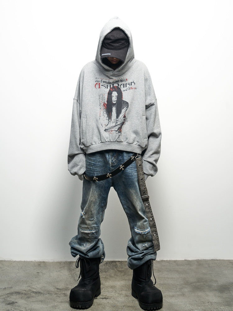 Art Print Washed Oversize Hoodie WN22963
