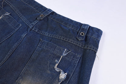 Heavyweight Washed Deconstructed Wide Leg Denim Jeans WN25745