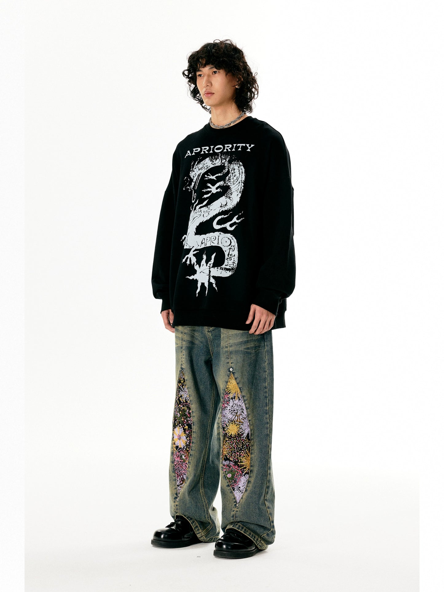 Fireworks Print Washed Denim Jeans WN18972