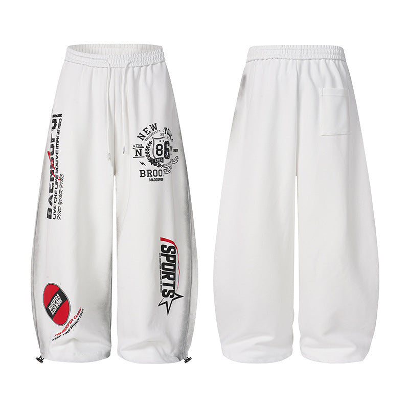 Letter Print Adjustable Hem Wide Leg Sweatpants WN27915