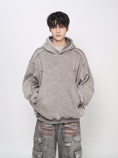 Washed Deconstructed Spliced Oversize Hoodie WN24463