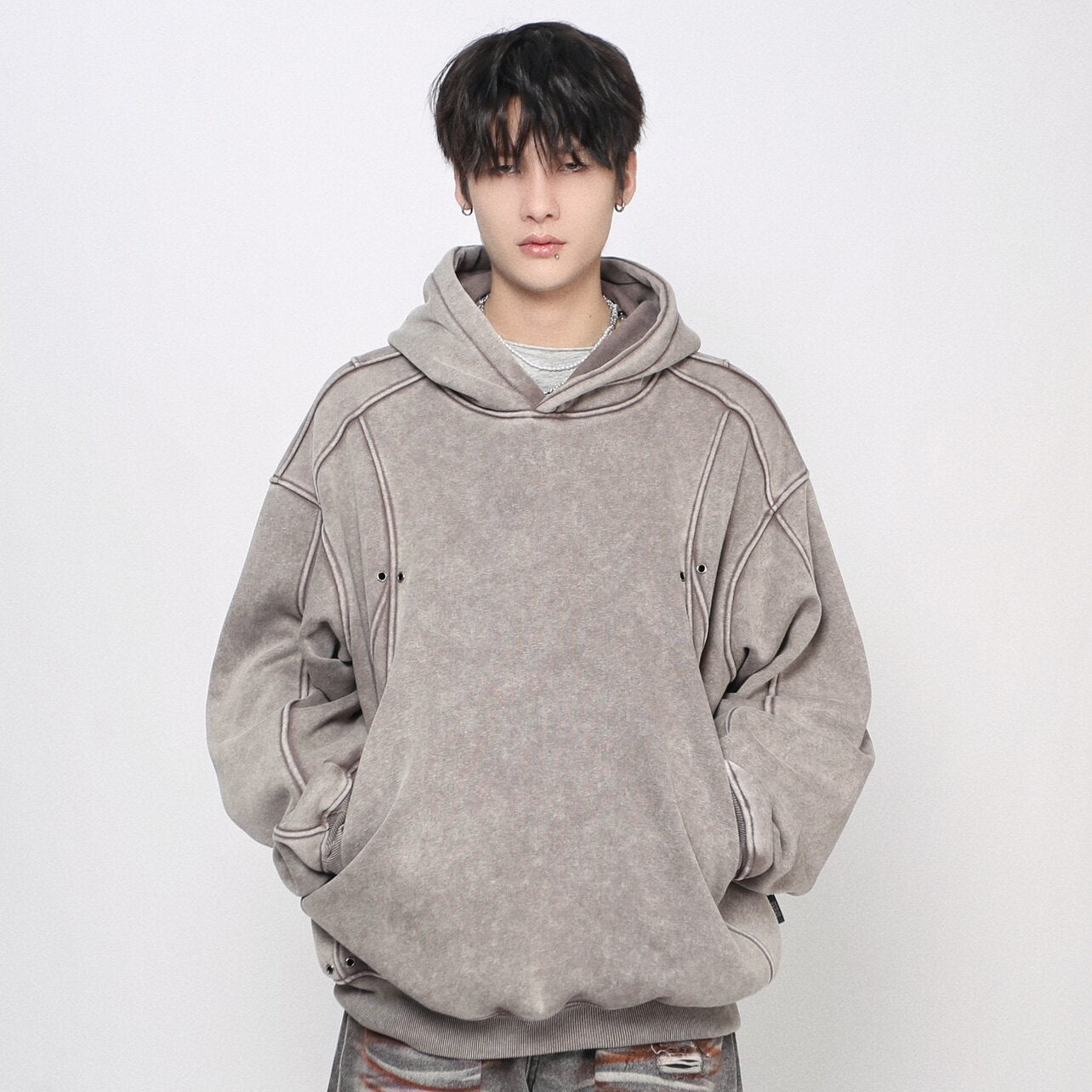Washed Deconstructed Spliced Oversize Hoodie WN24463
