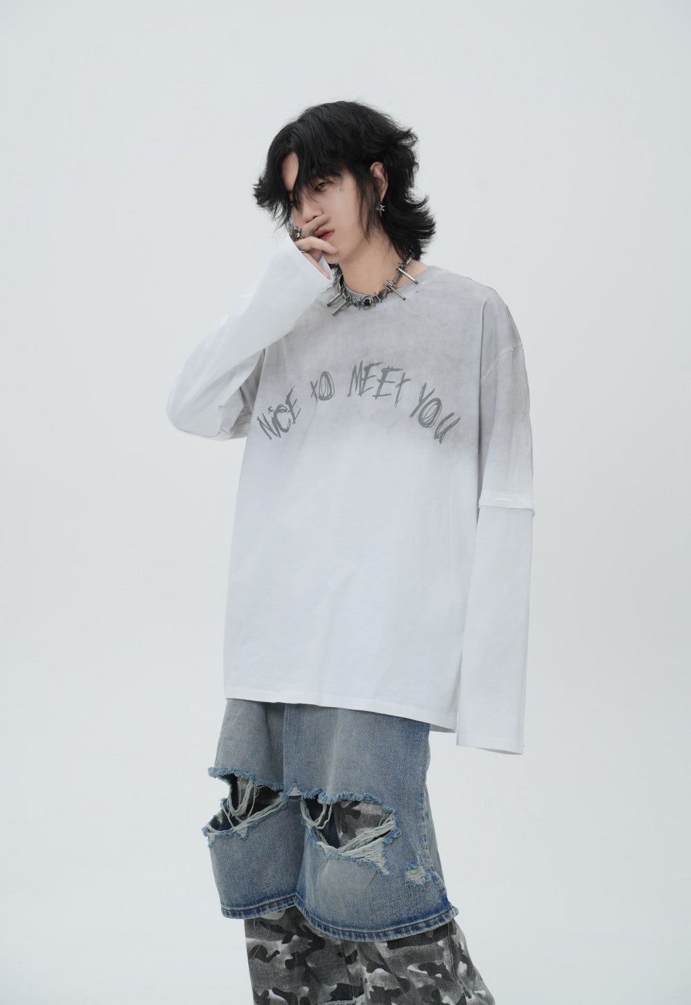 Washed Fake Layered Letter Graphic Short Sleeve T-Shirt WN28014