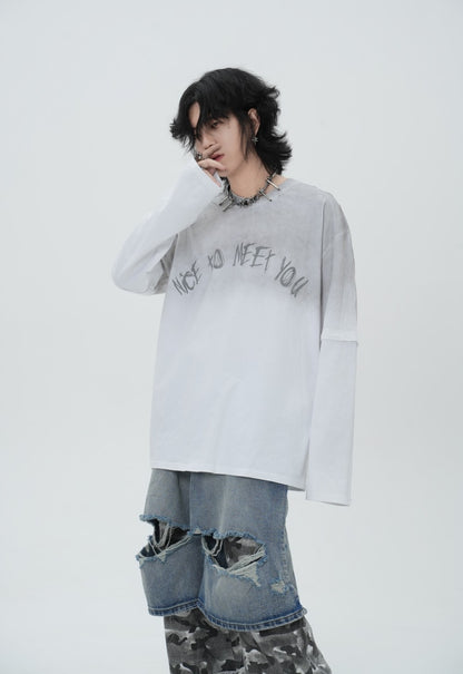 Washed Fake Layered Letter Graphic Short Sleeve T-Shirt WN28014