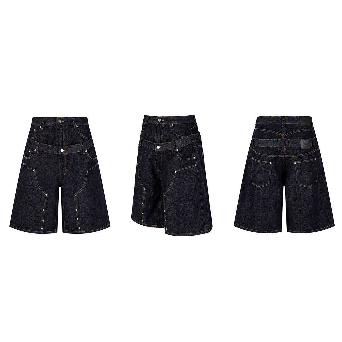 Fake Layered Double-Waist Wide Leg Denim Short Pants WN25667