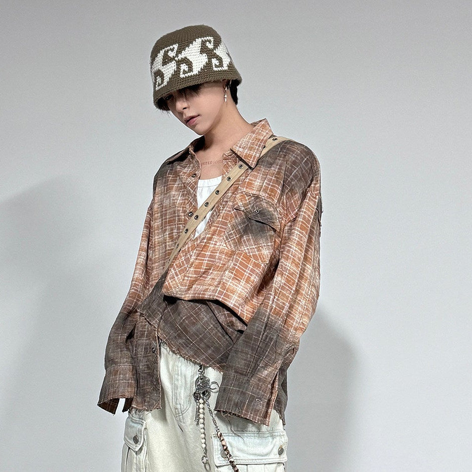 Wash Gradient Brushed Oversize Long Sleeve Shirt WN22944