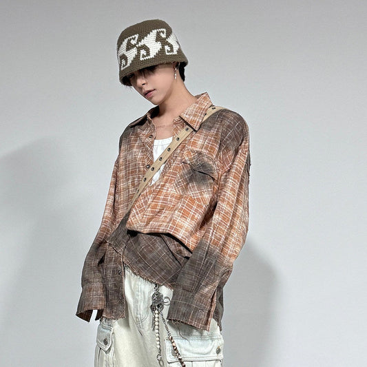 Wash Gradient Brushed Oversize Long Sleeve Shirt WN22944