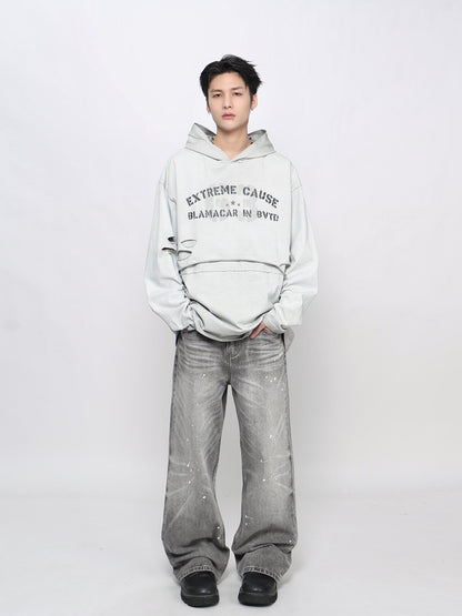 Damage Letter Print Layered Hoodie WN24495