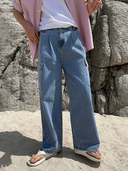 Utility Wide Leg Straight Cargo Denim Jeans WN20253