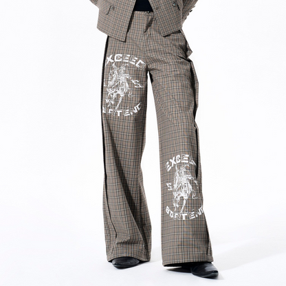 Plaid Double-Breasted Short Tailored Jacket & Trousers Setup WN23282