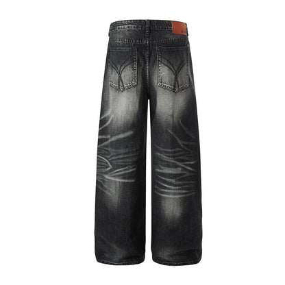 Wash Whisker Wide Leg Denim Jeans WN25582