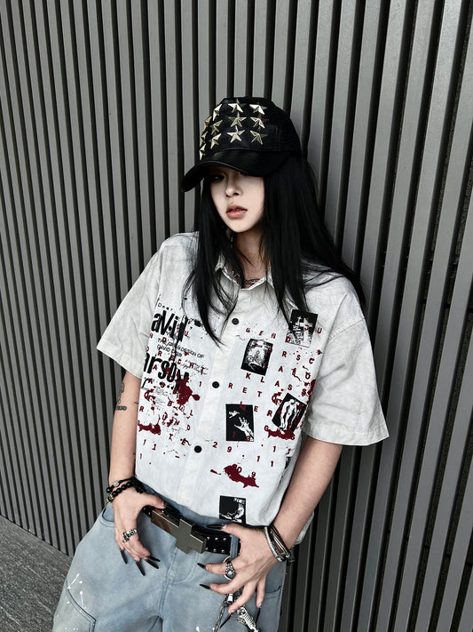 Graphic Print Splatter Short Sleeve Shirt WN24154