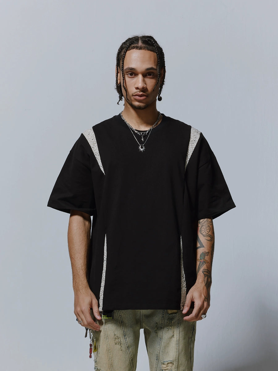 Snake Pattern Patchwork Style Oversize Short Sleeve T-Shirt WN17561