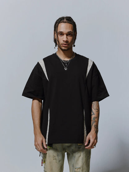 Snake Pattern Patchwork Style Oversize Short Sleeve T-Shirt WN17561