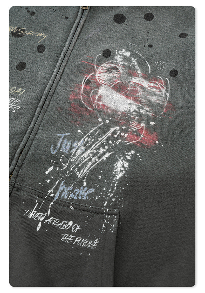 Graffiti Print Oversize Zipper Hoodie WN9936