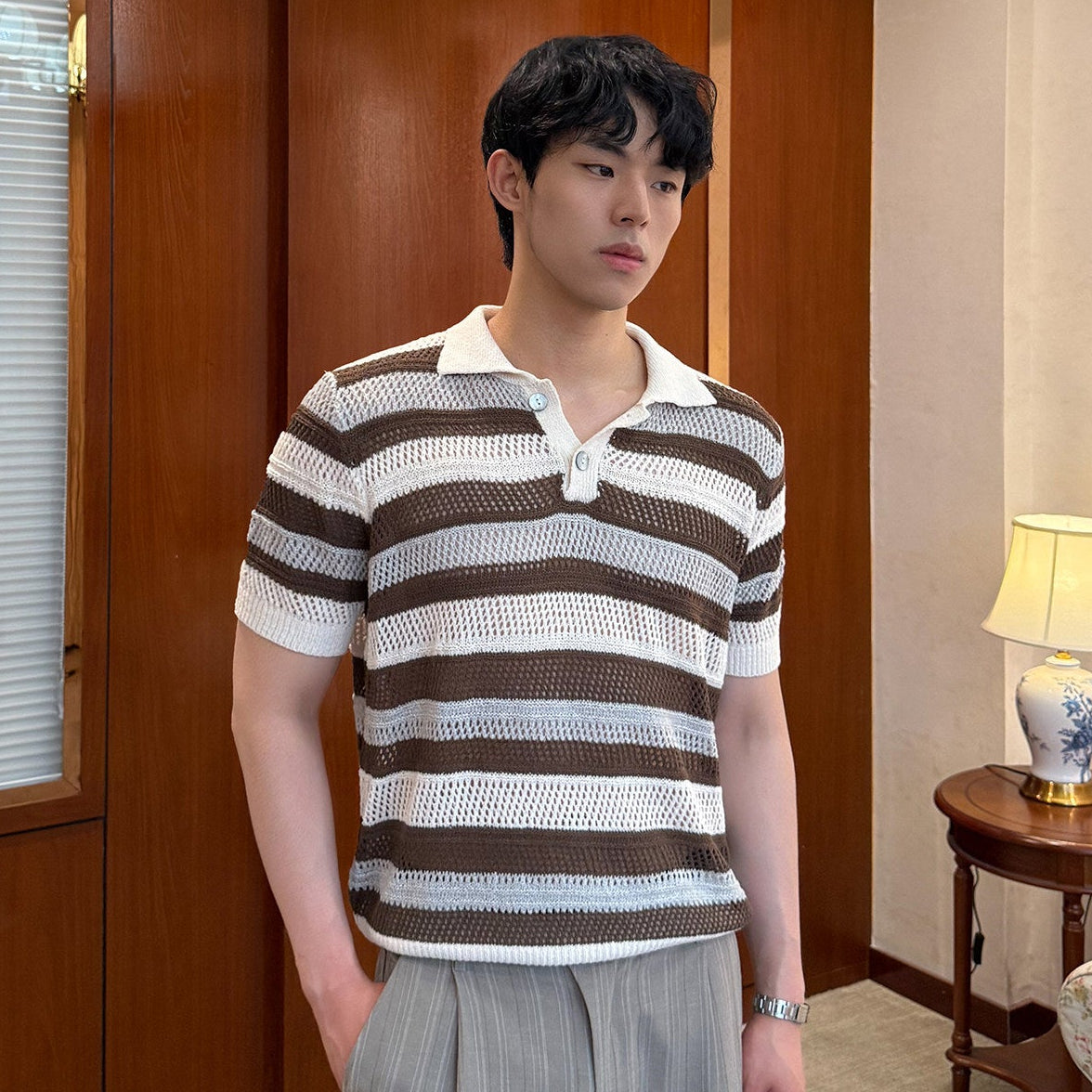 Openwork Border Knit Polo Short Sleeve Shirt WN25020