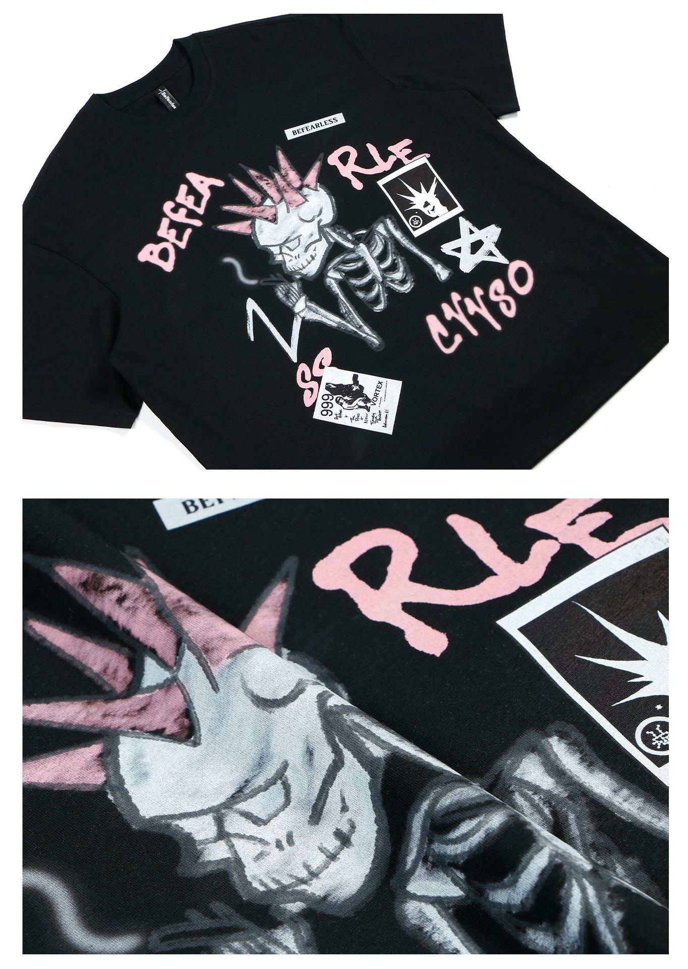 Skeleton Letter Print Short Sleeve T-Shirt WN26204