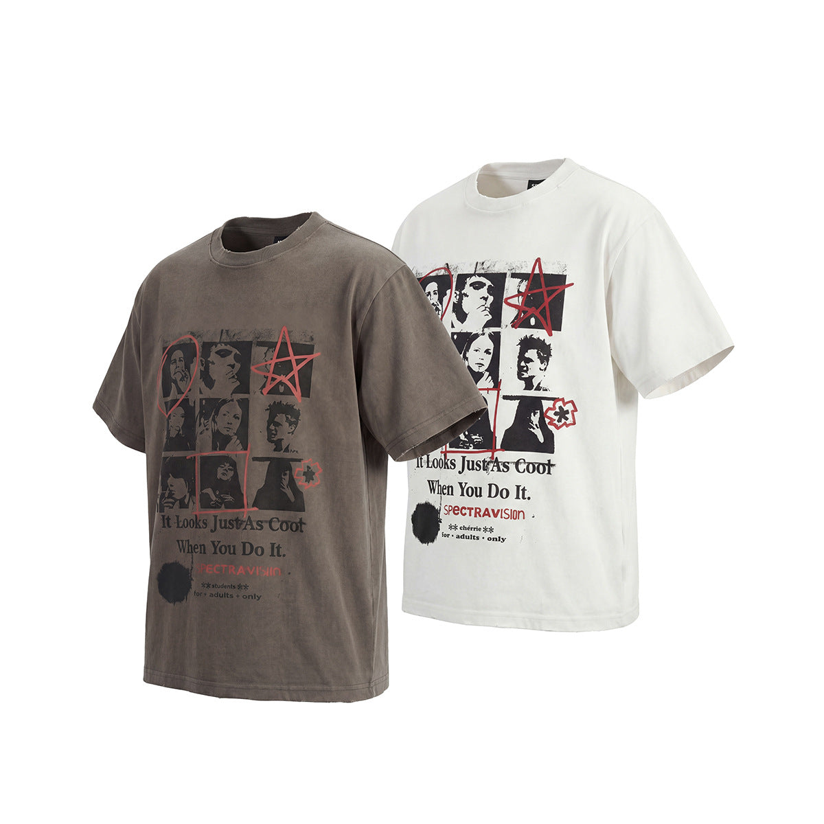 Washed Portrait Letter Print Short Sleeve T-Shirt WN25461