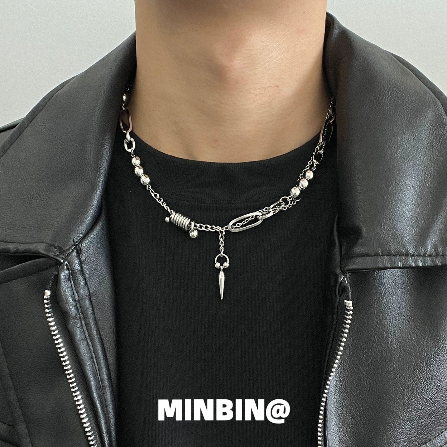 Bead Rivet Titanium Steel Necklace WN19220