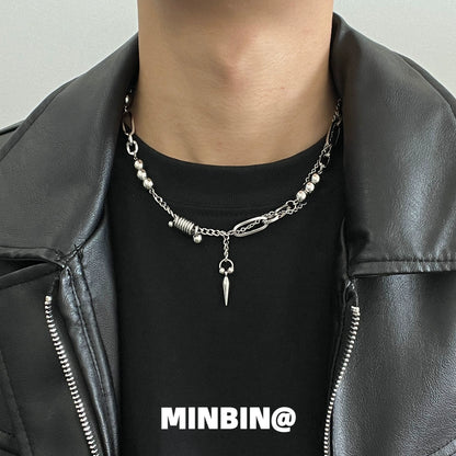 Bead Rivet Titanium Steel Necklace WN19220