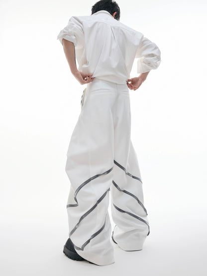 Three-Dimensional Cut Metal Stripe Stud Pleats Trousers WN18336
