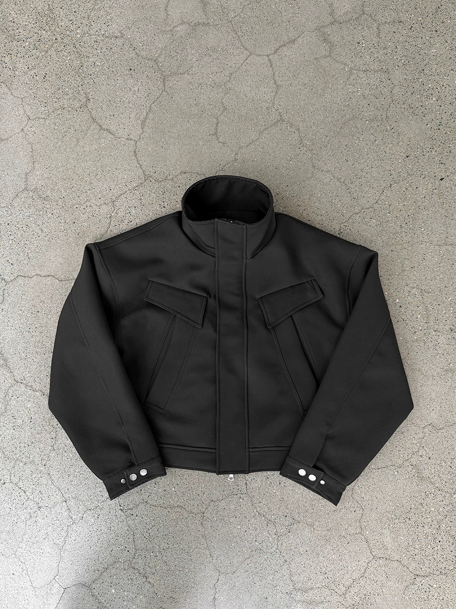 3D Cut Oversize Stand-Neck PU Leather Zipper Jacket WN17712