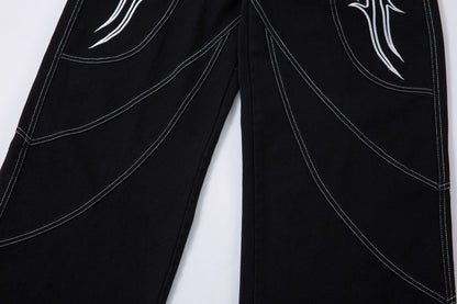 Embroidery Wide Leg Denim Jeans WN14131