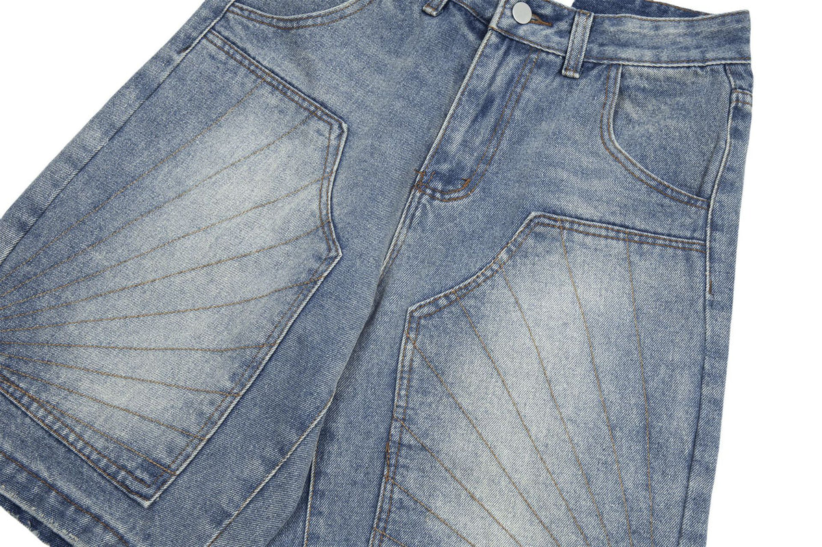 Panel Washed Denim Half Jeans WN26967
