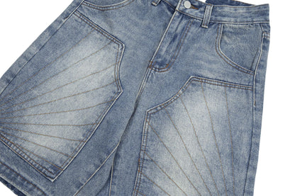 Panel Washed Denim Half Jeans WN26967