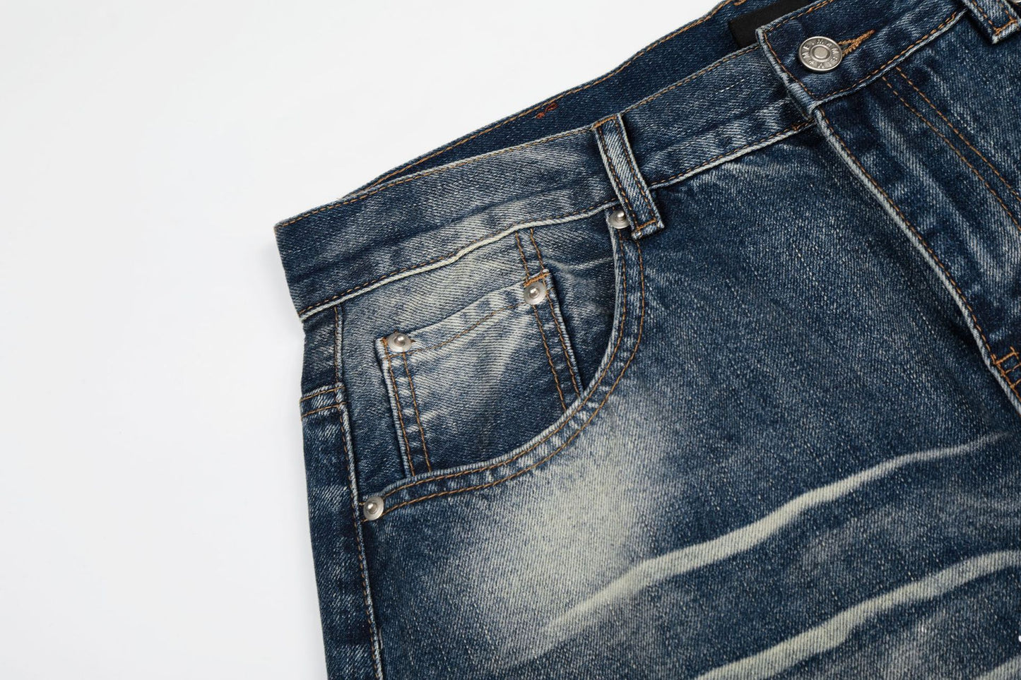 Washed Paint Rhinestone Wide Leg Curved Denim Jeans WN25876