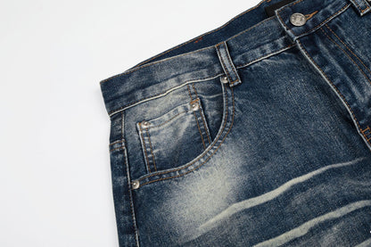 Washed Paint Rhinestone Wide Leg Curved Denim Jeans WN25876