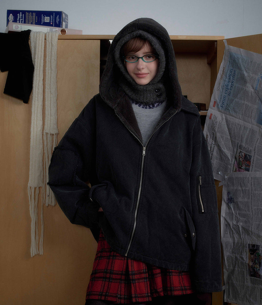 Fake Fur Collar Fleece Lining Denim Jacket WN21878