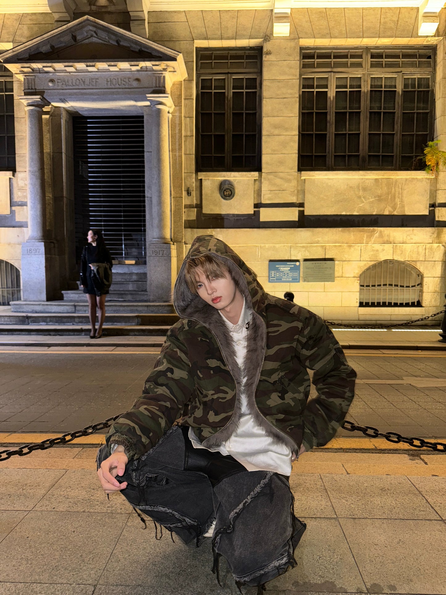 Camouflage Fake Fur Collar Hooded Short Puffer Jacket WN20728