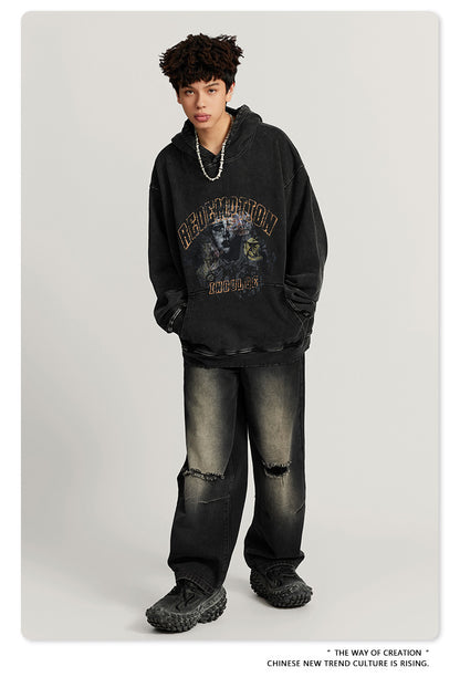 Washed  Heavyweight Print Hoodie WN7888
