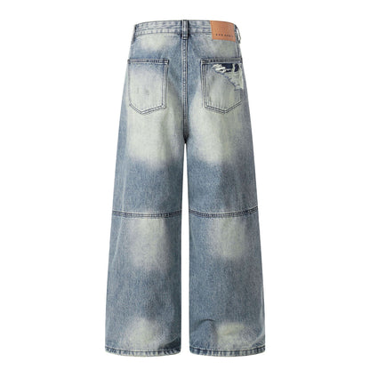 Washed Deconstruction Damage Wide Leg Denim Jeans WN25978