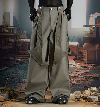 Detachable Patchwork Corduroy Wide Leg Pants WN21368