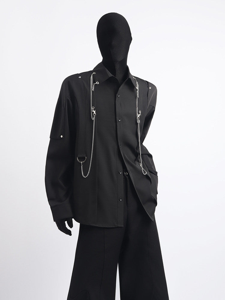 Deconstruction Metal Chain Design Long Sleeve Shirt WN23766