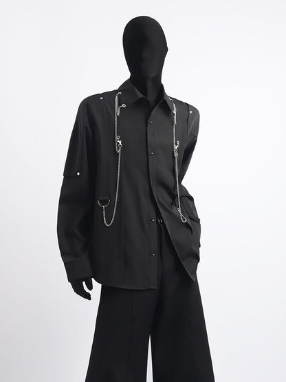 Deconstruction Metal Chain Design Long Sleeve Shirt WN23766