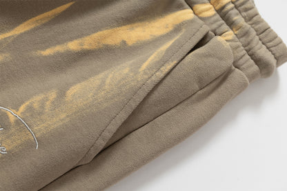Drawstring Wash Tie-Dye Damage Half Sweatpants WN25589