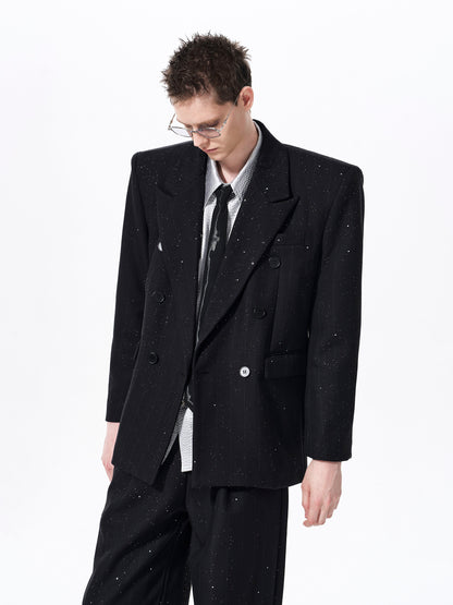 Star Pattern Double-Breasted Shoulder-Pad Tailored Jacket & Trousers Setup WN23285