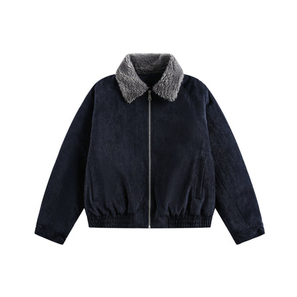 Fake Fur Collar Suede Puffer Jacket WN21906