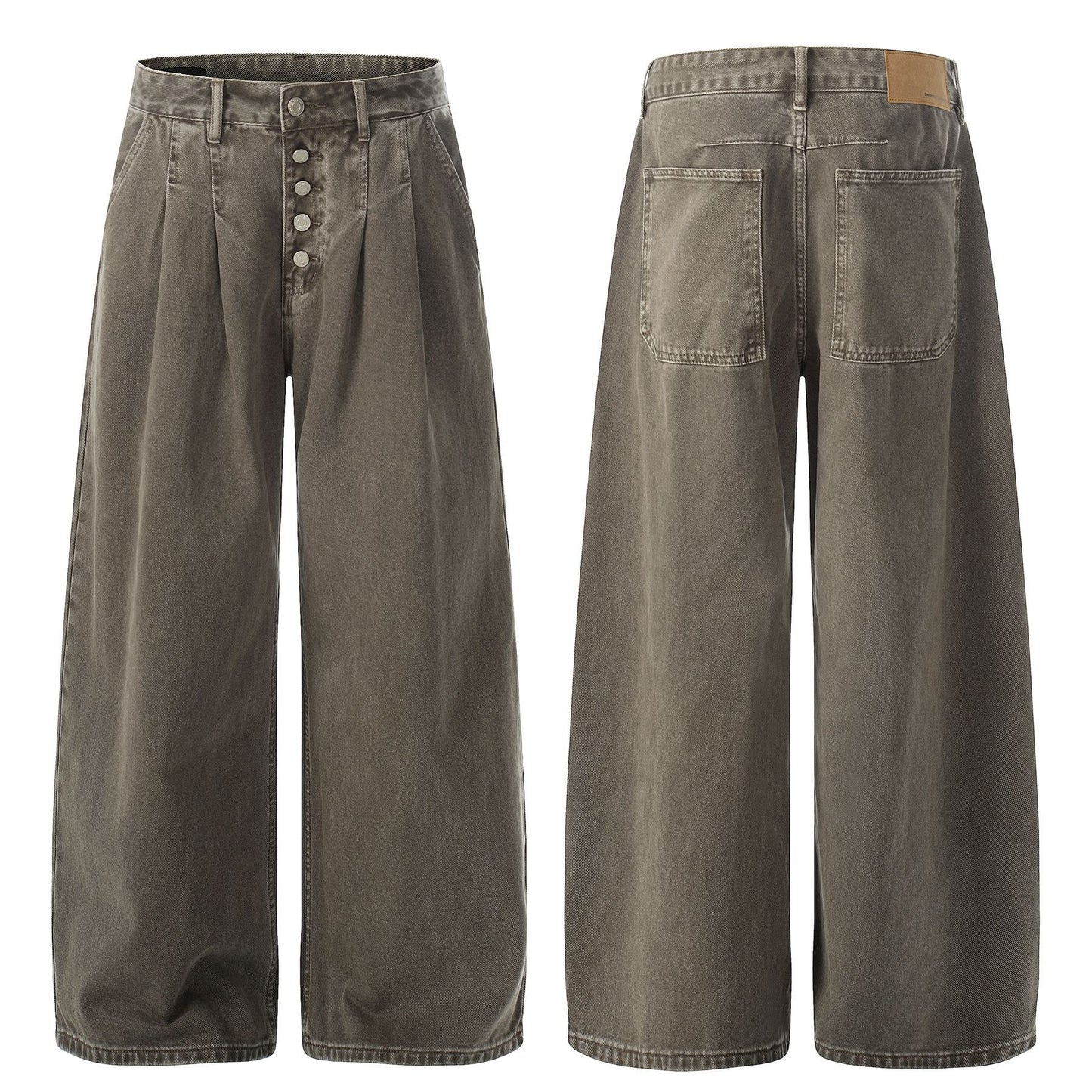 Multi-Button Pleats Wide Leg Barrel Denim Jeans WN26116