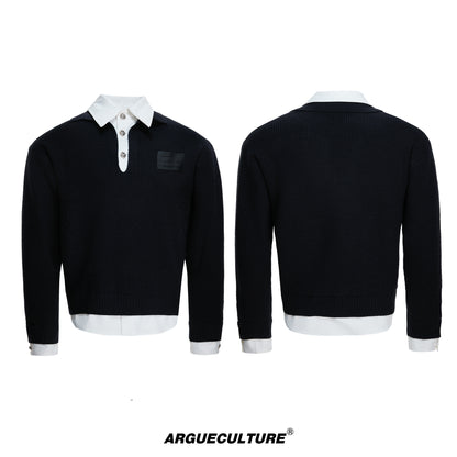 Fake Layered Wool Blend Short Knit Sweater WN23323