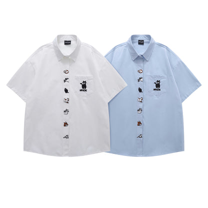 Cat Embroidery Oversize Short Sleeve Shirt WN26845