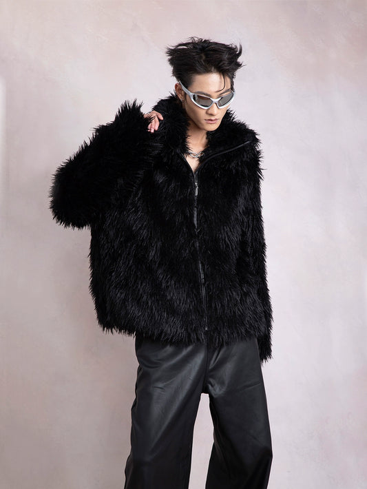 Oversize Stand Neck Fake Fur Jacket WN9281