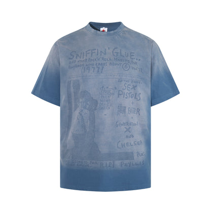 Washed Portrait Graphic Short Sleeve T-Shirt WN25490