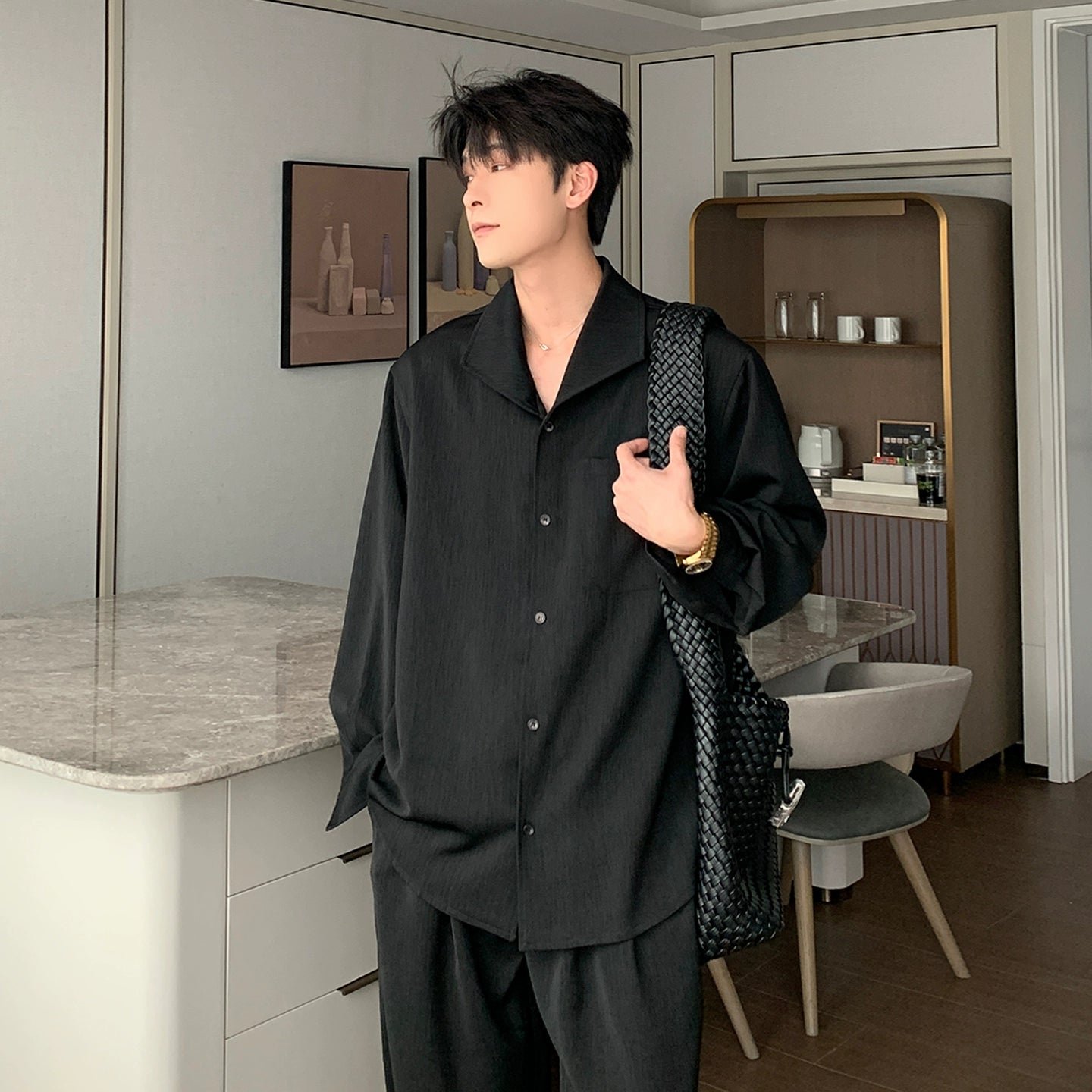 Oversize Long Sleeve Shirt & Drawstring Pants Setup WN20491