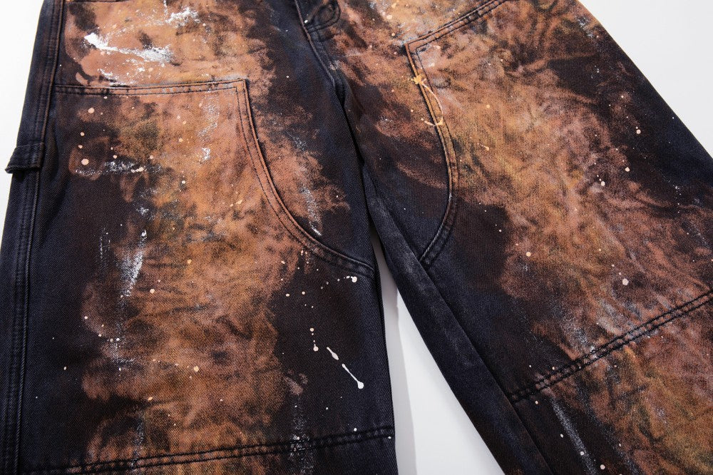 Paint Splatter Workwear Wide Leg Denim Jeans WN27921