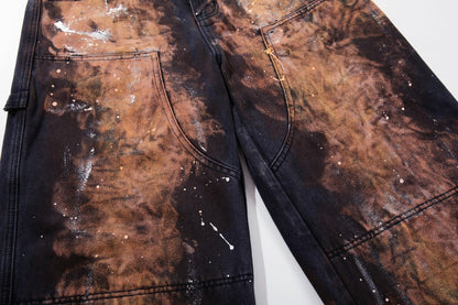 Paint Splatter Workwear Wide Leg Denim Jeans WN27921