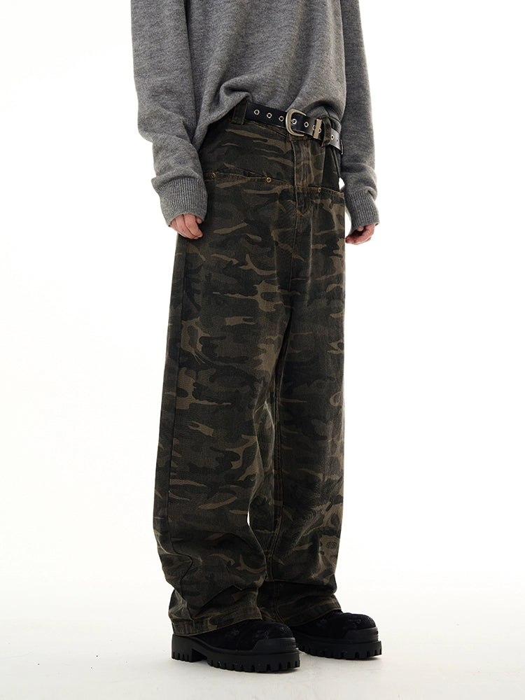 Camouflage Wide-Leg Straight Denim Jeans WN7680